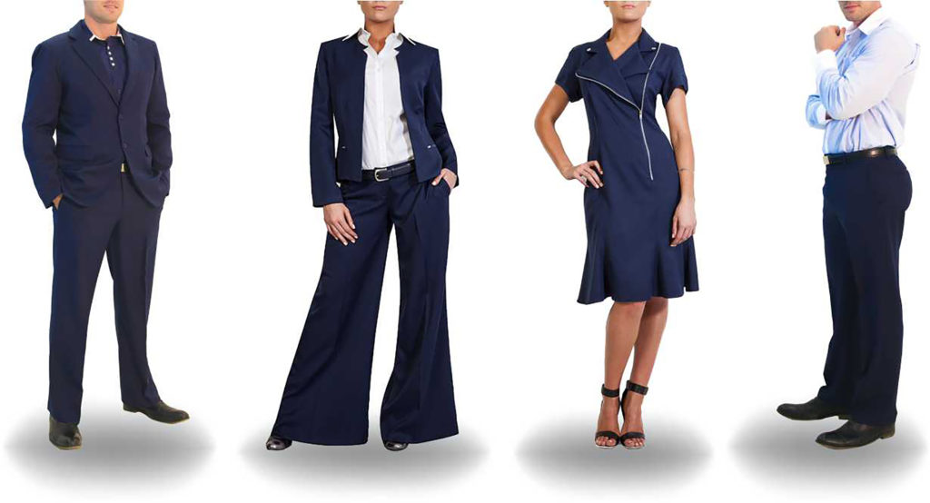 Styling corporates in 2018 - The modern work uniform 37 Four models wearing navy KARMA corporate outfits