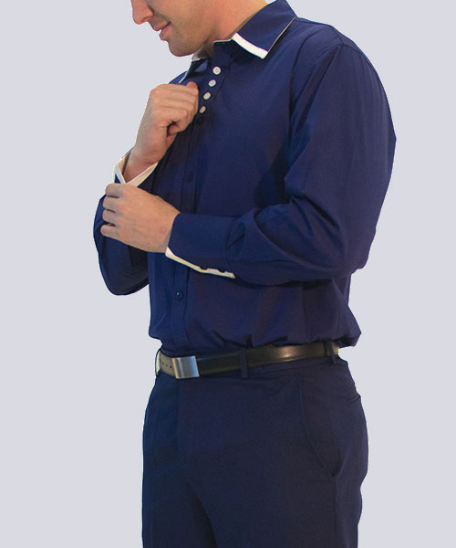 Navy shirt white accent full outfit