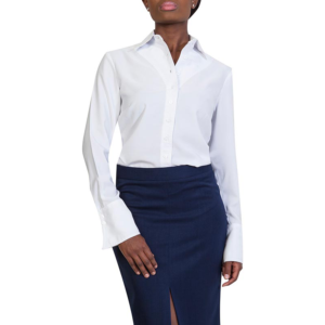 Elegant white blouse for women, perfect for office wear or formal occasions, featuring a classic design with a tailored fit and button-up front.