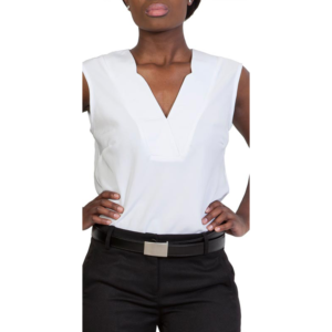Elegant white Zaniah camisole with a V-neck design, perfect for stylish casual or office wear. Made from high-quality fabric, offering comfort and a sleek look.