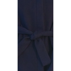 Close-up of a dark blue fabric with a belt tied in a knot.
