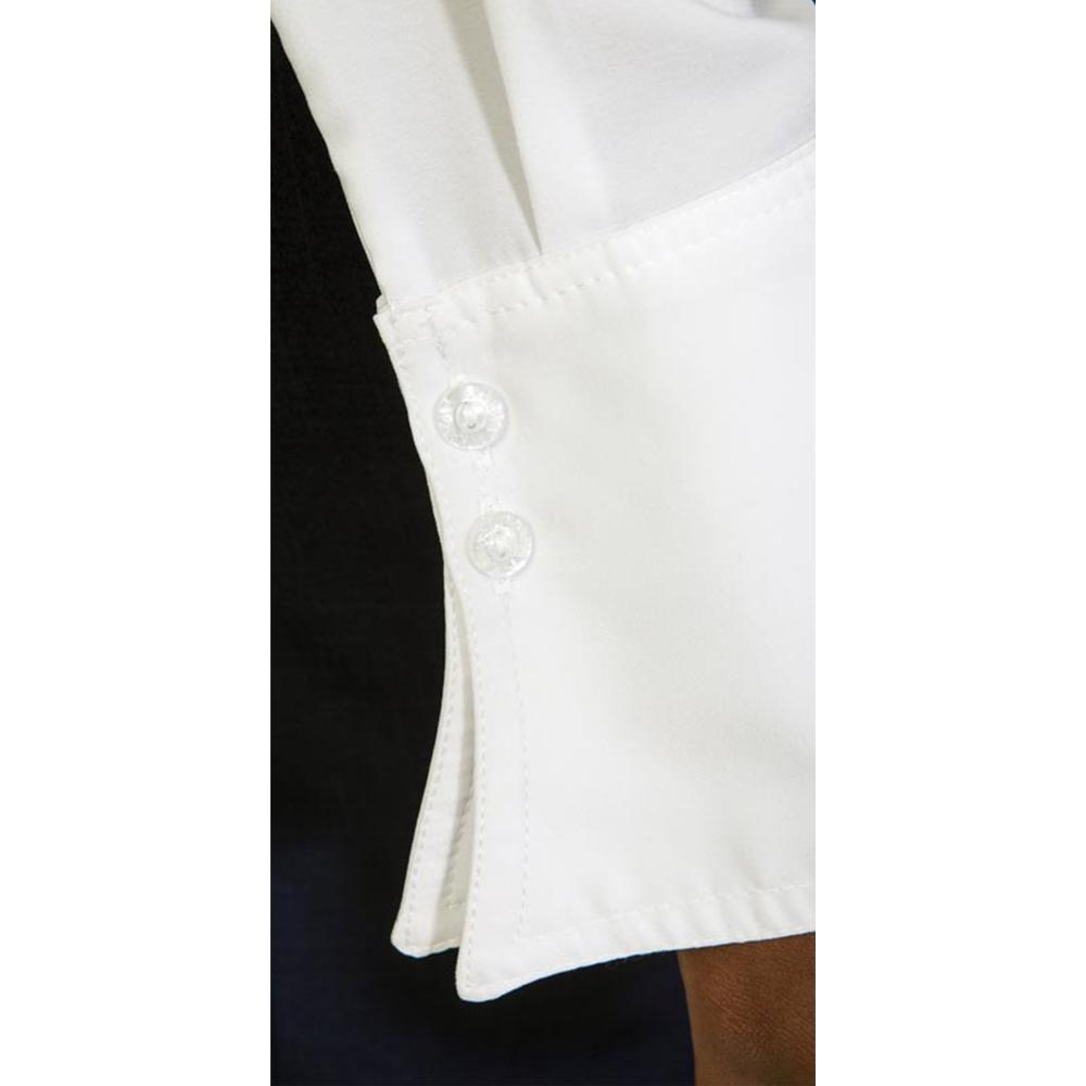 Elegant white blouse with button details, perfect for formal or casual wear. Crafted from high-quality fabric, offering comfort and style for any occasion.