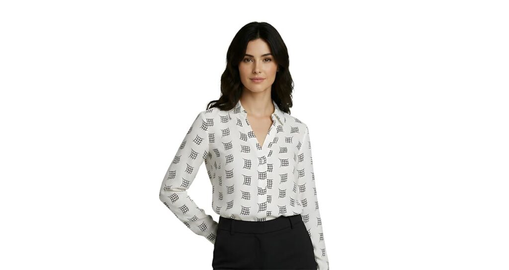 Corporate wear for women. More than just a uniform 42 White blouse with black pattern