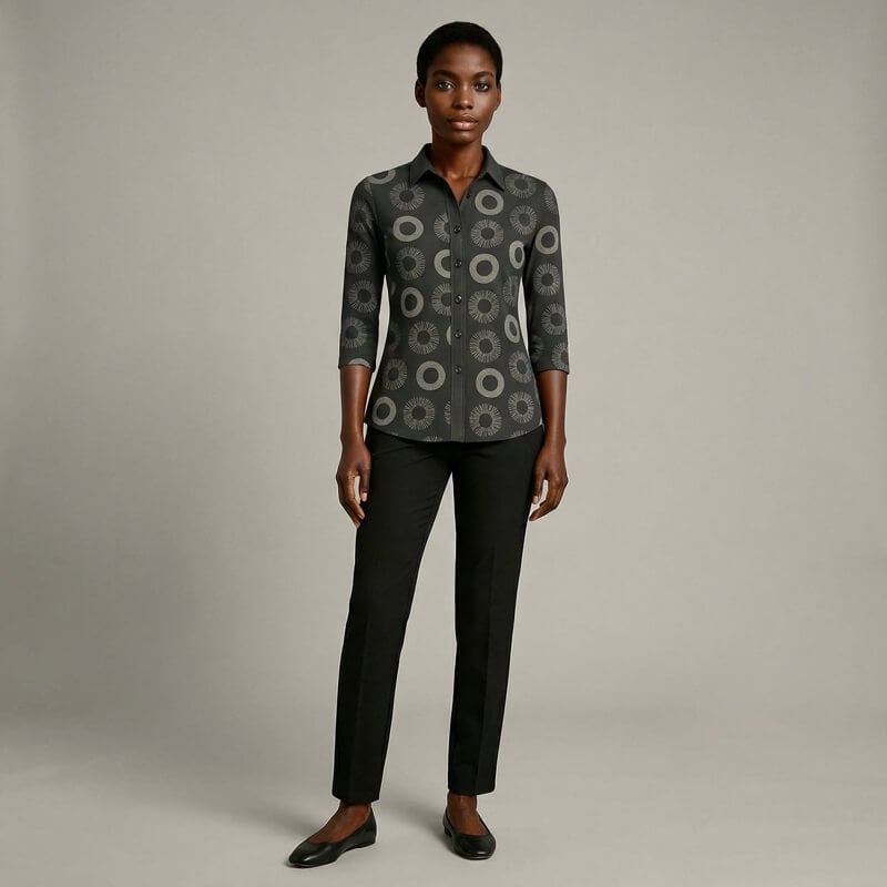 Woman with Grey pattern shirt